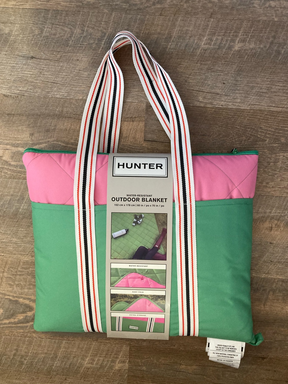 HUNTER | Green/Pink Color Block Outdoor Water Resistant Packable Travel Blanket